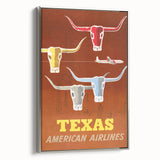 Vintage Texas American Airlines Poster – Retro Longhorn Travel Art