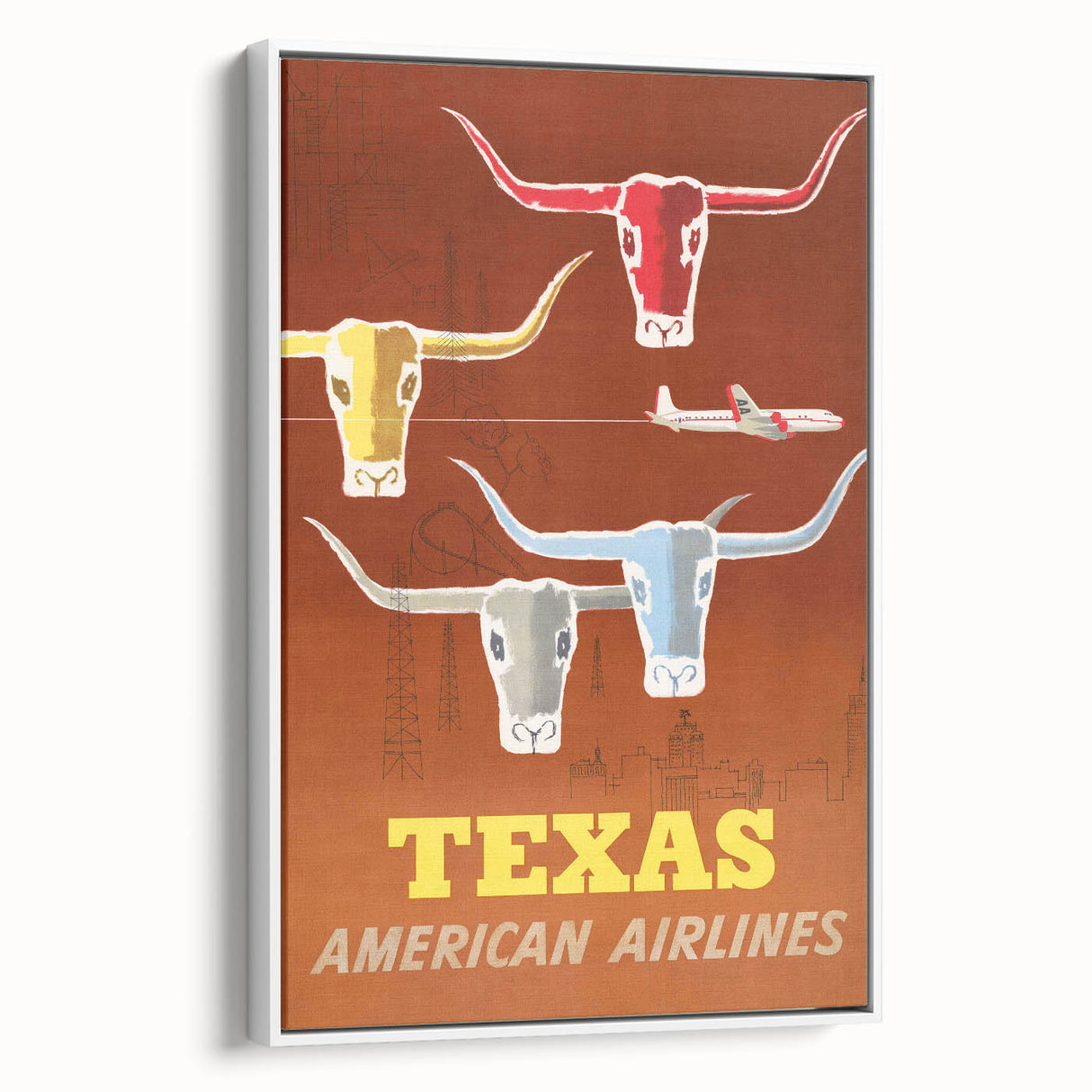 Vintage Texas American Airlines Poster – Retro Longhorn Travel Art