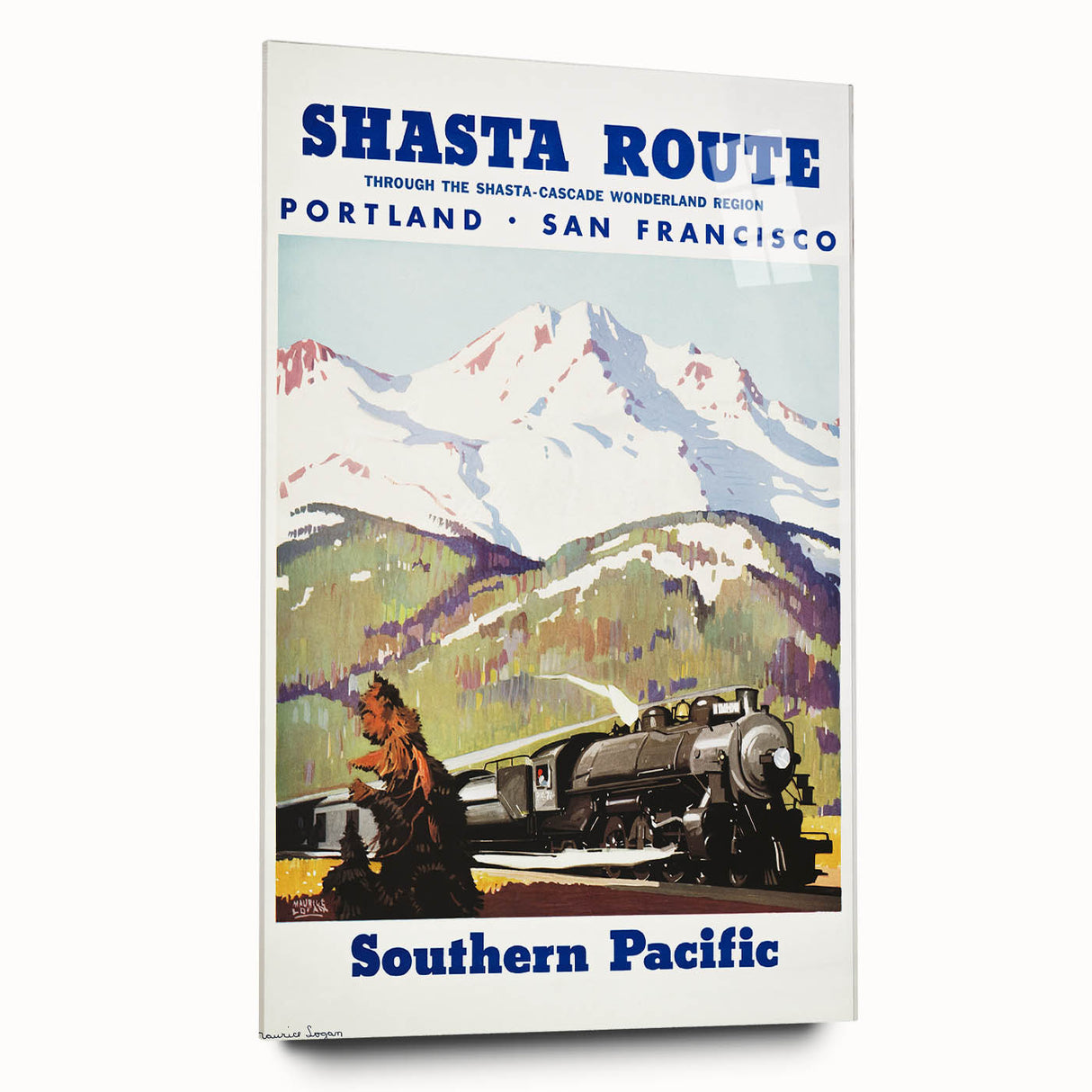 Shasta Route Vintage Travel Poster – Scenic Train Adventure Art