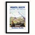 Shasta Route Vintage Travel Poster – Scenic Train Adventure Art