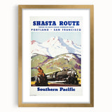 Shasta Route Vintage Travel Poster – Scenic Train Adventure Art