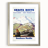 Shasta Route Vintage Travel Poster – Scenic Train Adventure Art