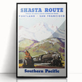 Shasta Route Vintage Travel Poster – Scenic Train Adventure Art