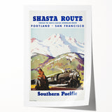 Shasta Route Vintage Travel Poster – Scenic Train Adventure Art