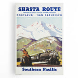 Shasta Route Vintage Travel Poster – Scenic Train Adventure Art