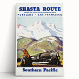Shasta Route Vintage Travel Poster – Scenic Train Adventure Art
