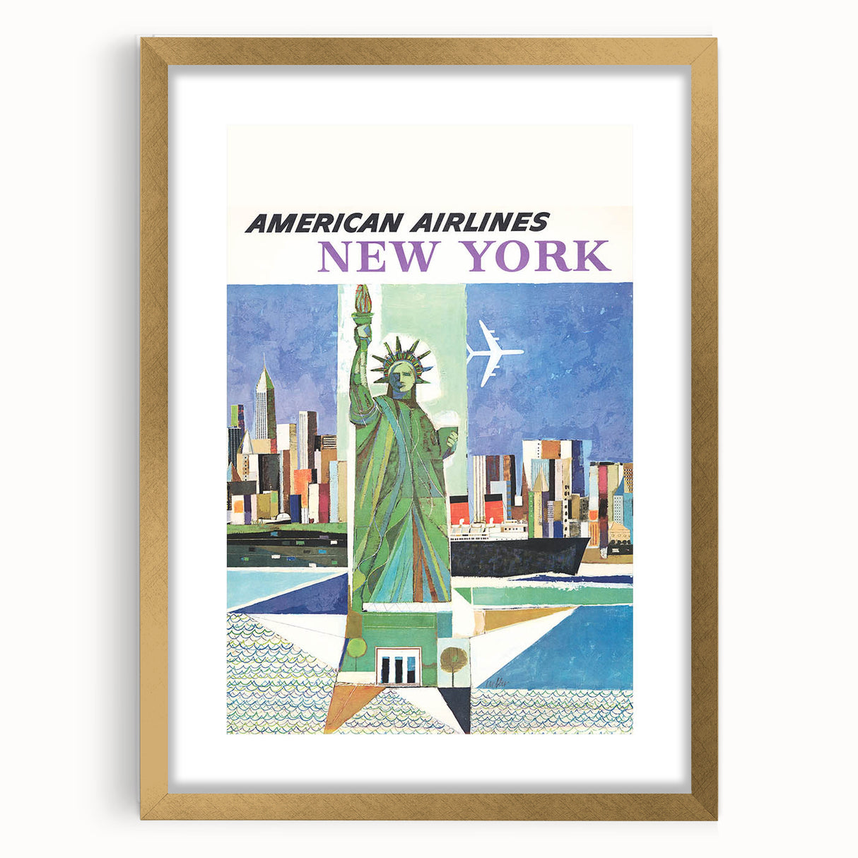 New York Vintage Travel Poster - Retro Statue of Liberty Art