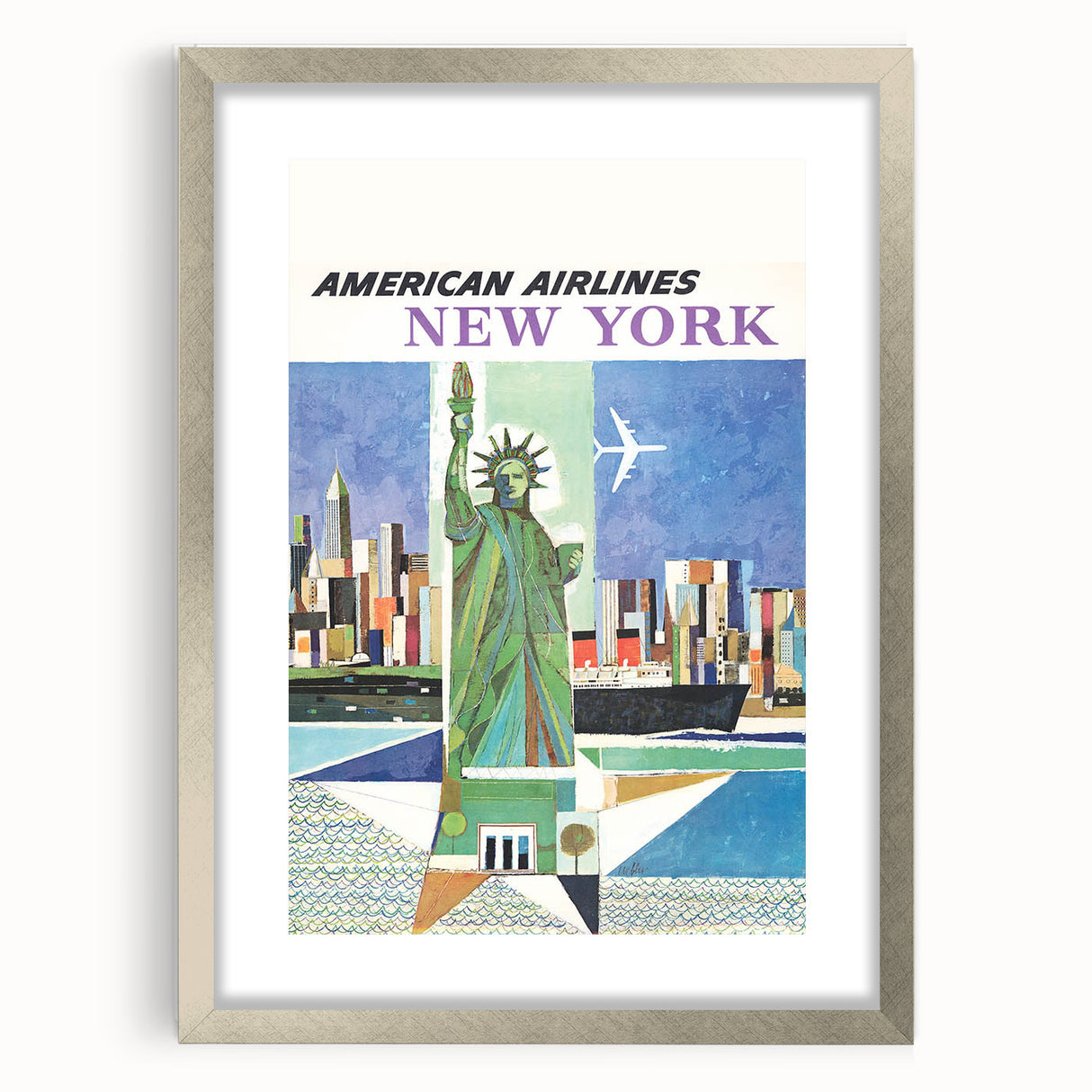 New York Vintage Travel Poster - Retro Statue of Liberty Art