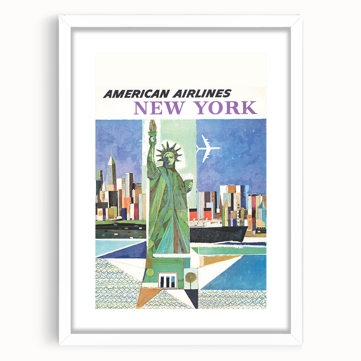 New York Vintage Travel Poster - Retro Statue of Liberty Art