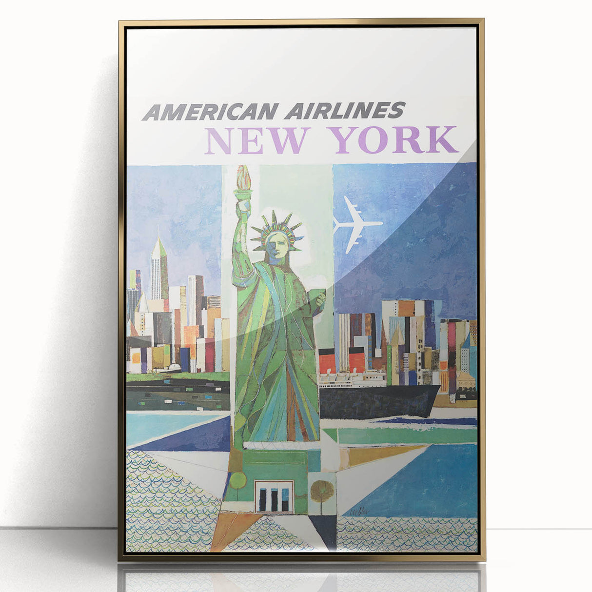 New York Vintage Travel Poster - Retro Statue of Liberty Art