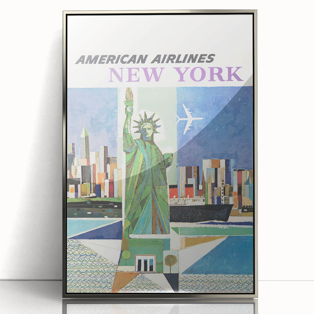 New York Vintage Travel Poster - Retro Statue of Liberty Art