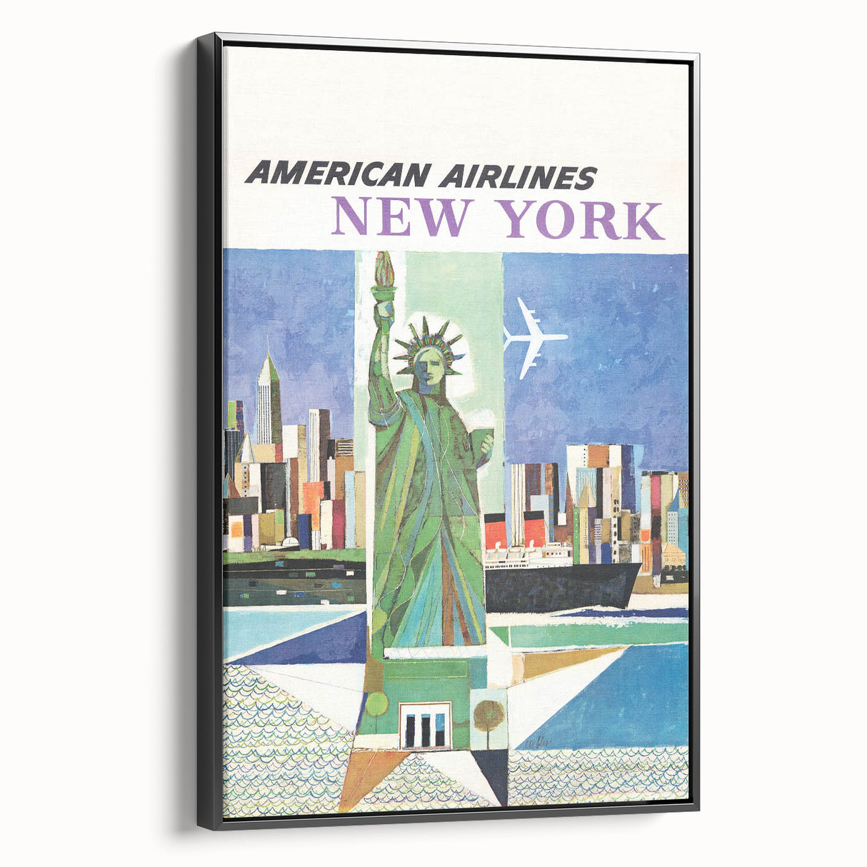 New York Vintage Travel Poster - Retro Statue of Liberty Art