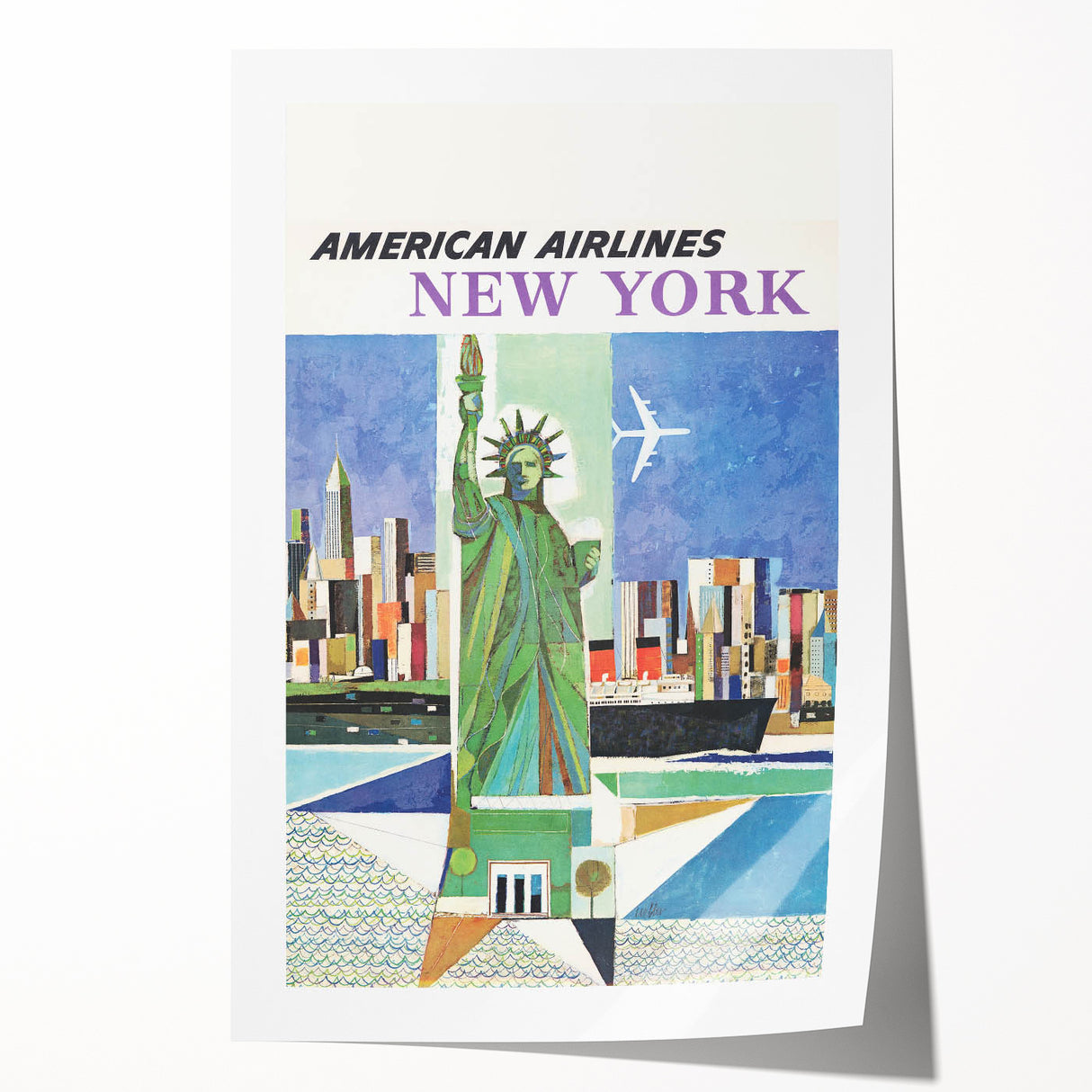 New York Vintage Travel Poster - Retro Statue of Liberty Art