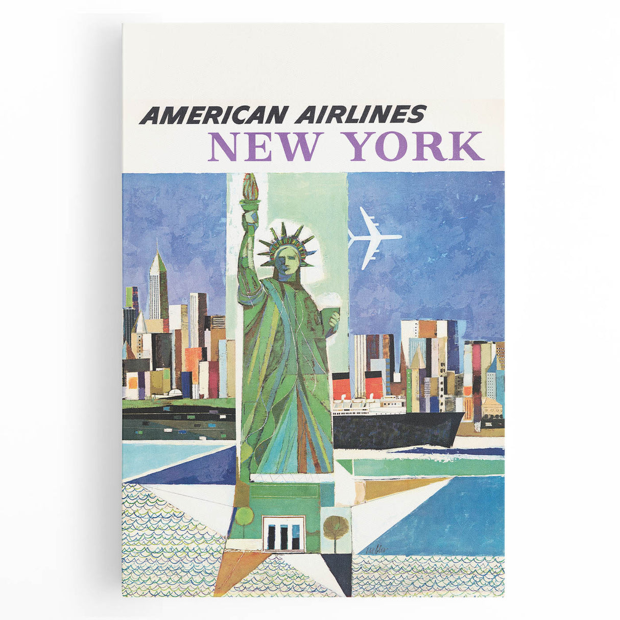 New York Vintage Travel Poster - Retro Statue of Liberty Art