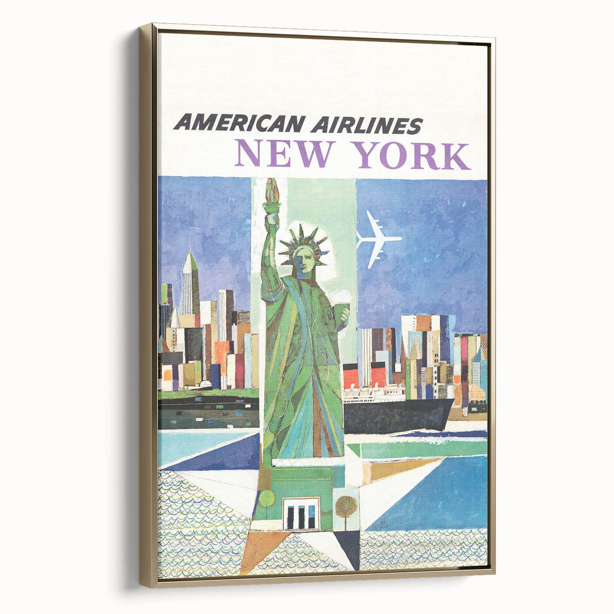New York Vintage Travel Poster - Retro Statue of Liberty Art