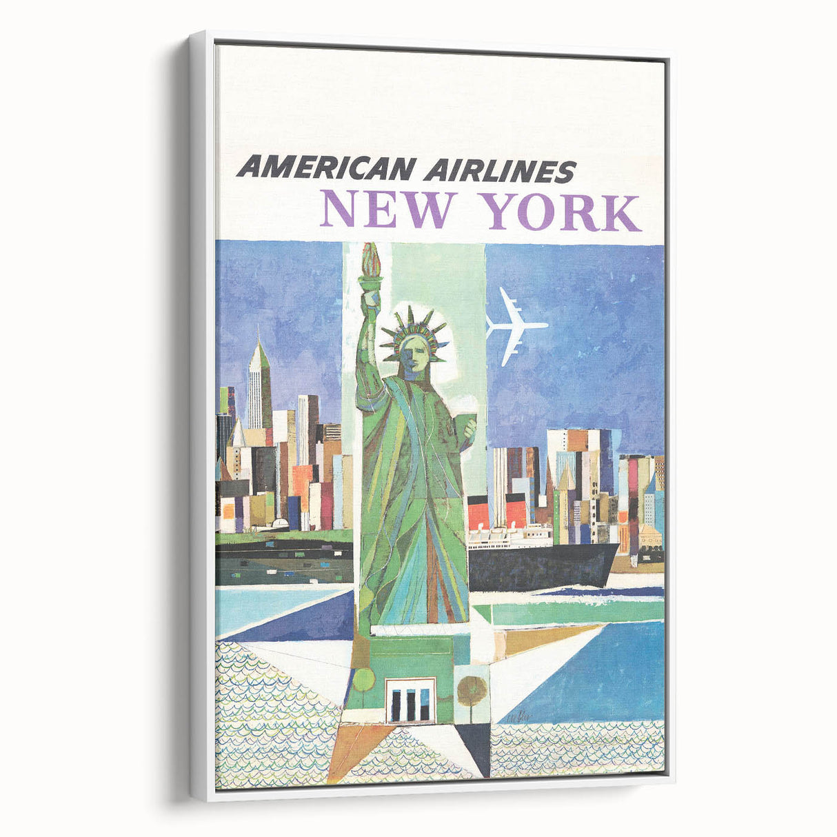 New York Vintage Travel Poster - Retro Statue of Liberty Art