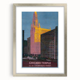 Vintage Travel Poster - Chicago Temple | Retro City Art Print