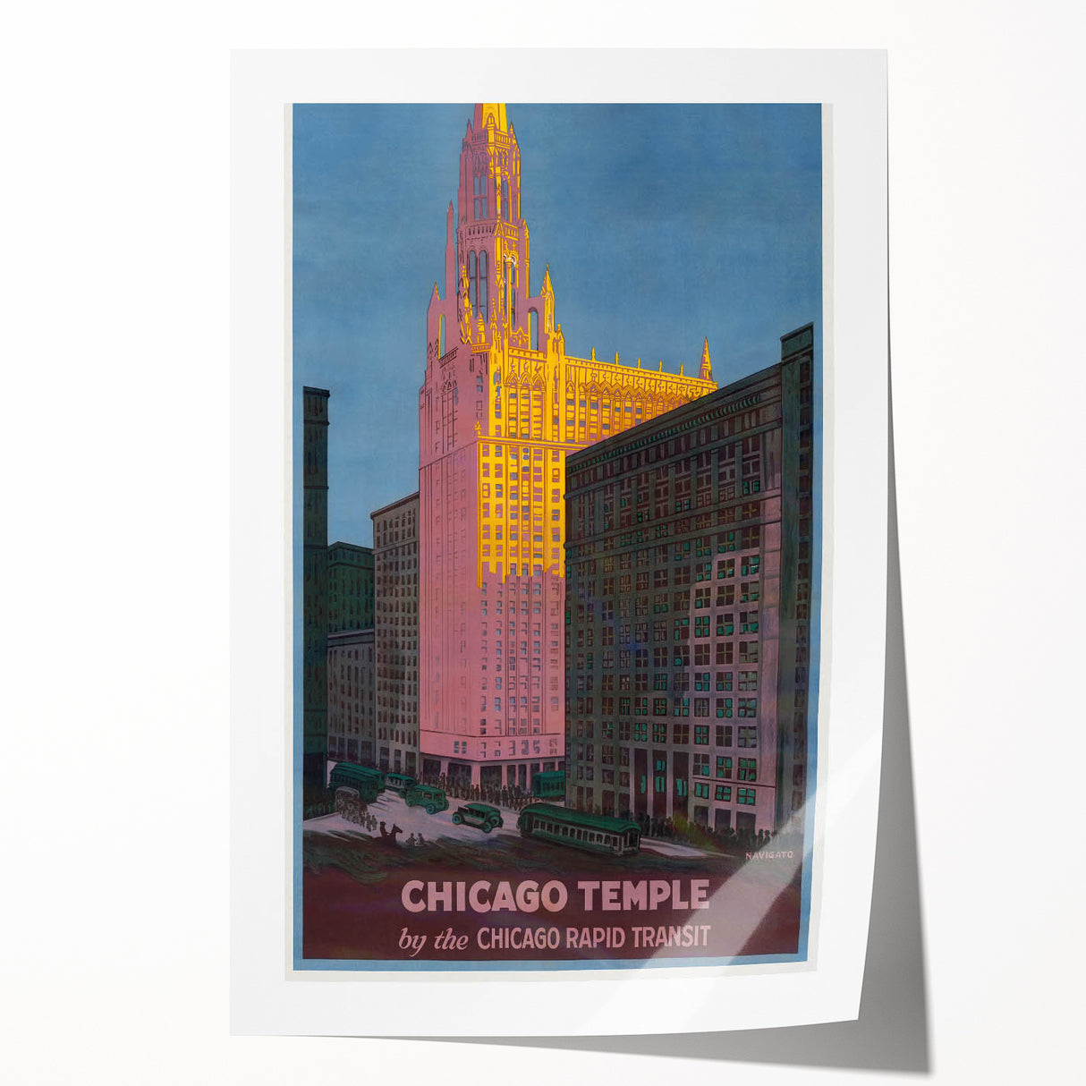 Vintage Travel Poster - Chicago Temple | Retro City Art Print