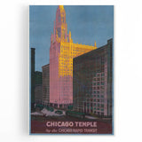 Vintage Travel Poster - Chicago Temple | Retro City Art Print