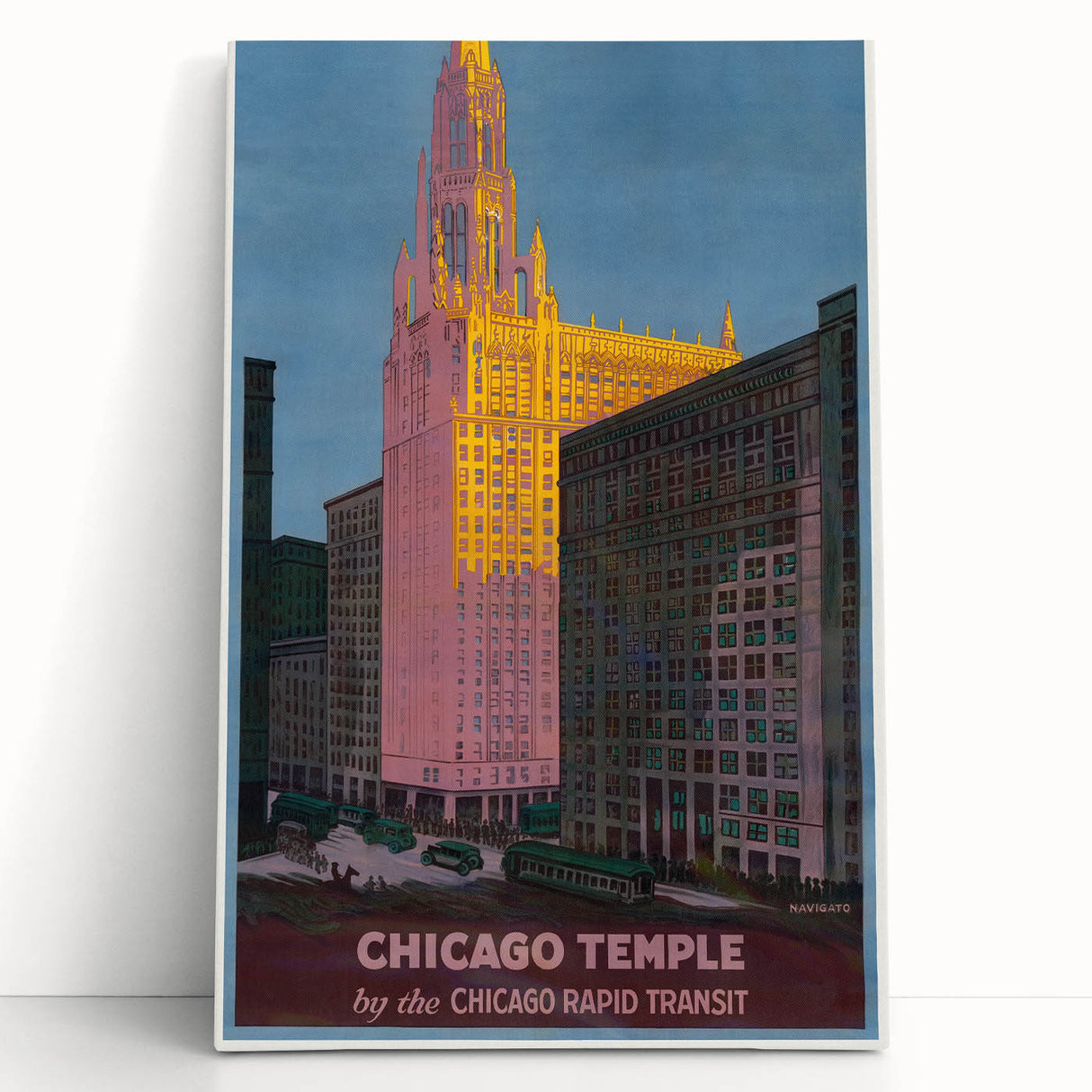 Vintage Travel Poster - Chicago Temple | Retro City Art Print
