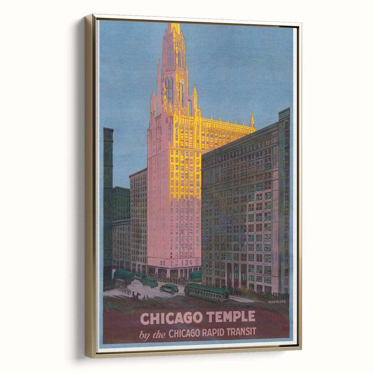 Vintage Travel Poster - Chicago Temple | Retro City Art Print