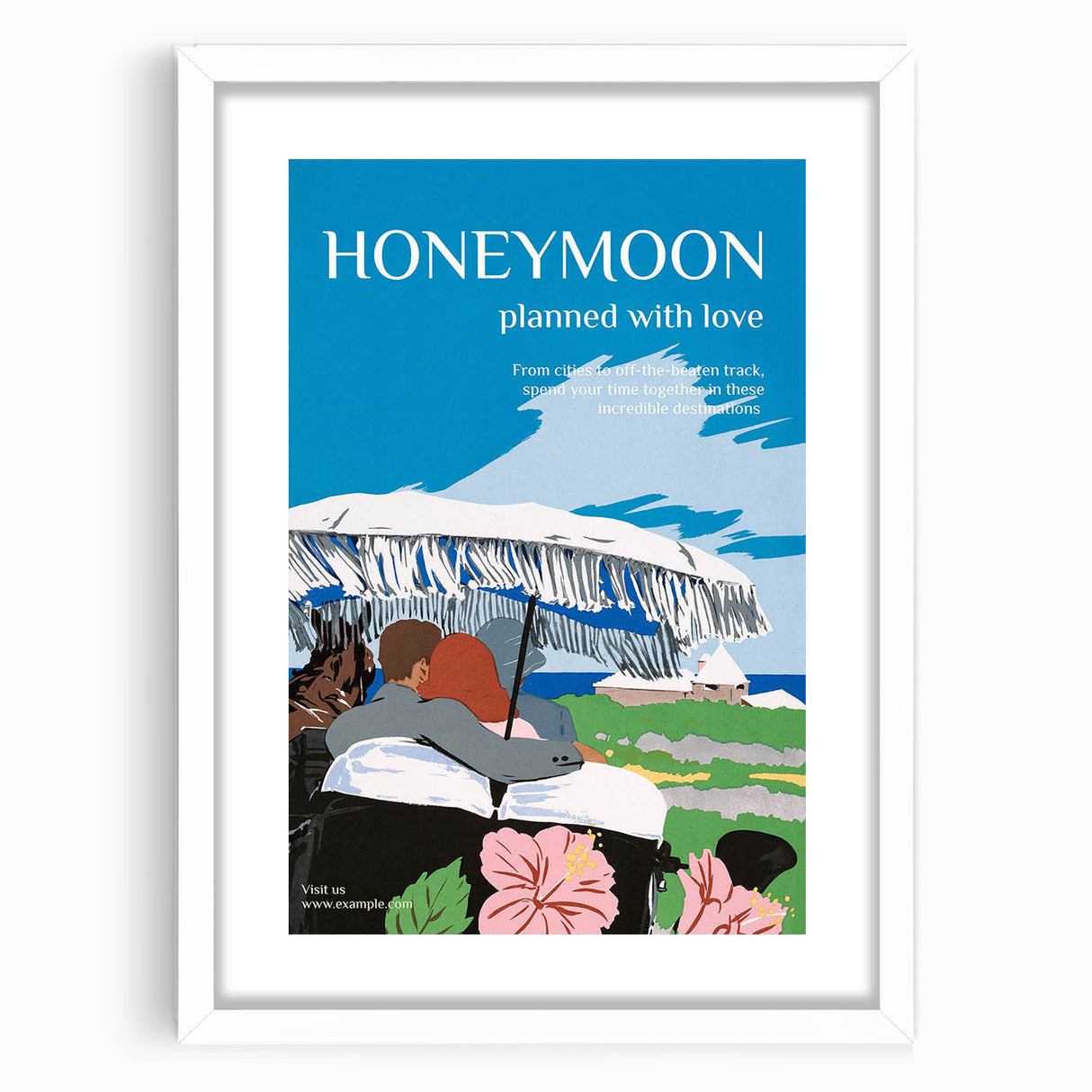 Vintage Travel Poster - Honeymoon Getaway | Retro Romance Art Print