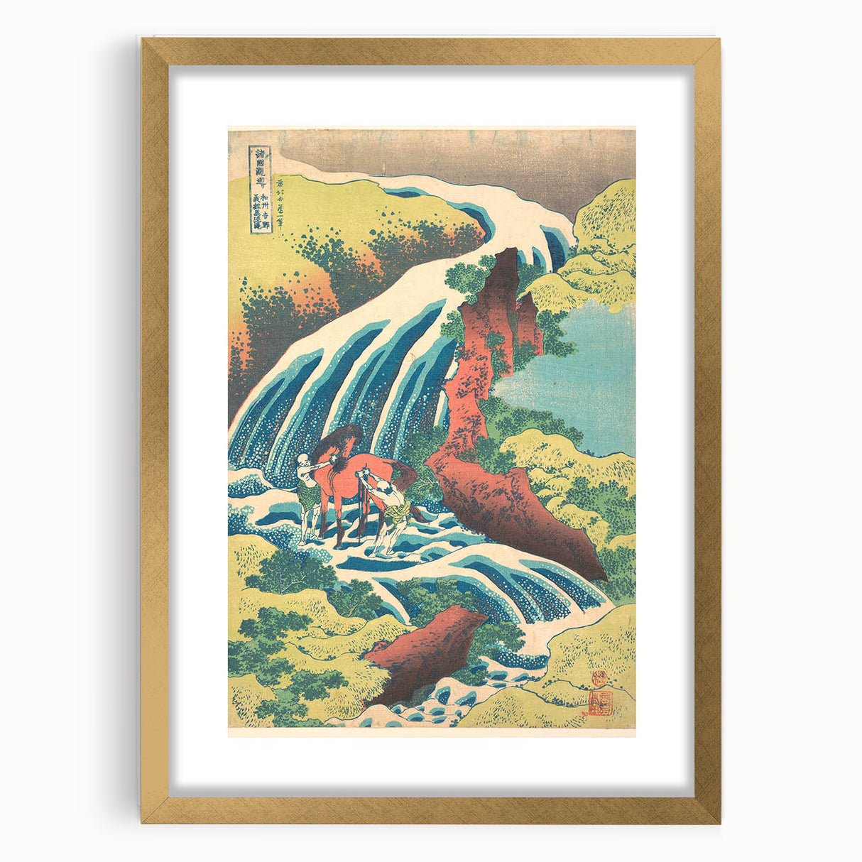 Vintage Japanese Travel Poster - Waterfall and Horse | Retro Art