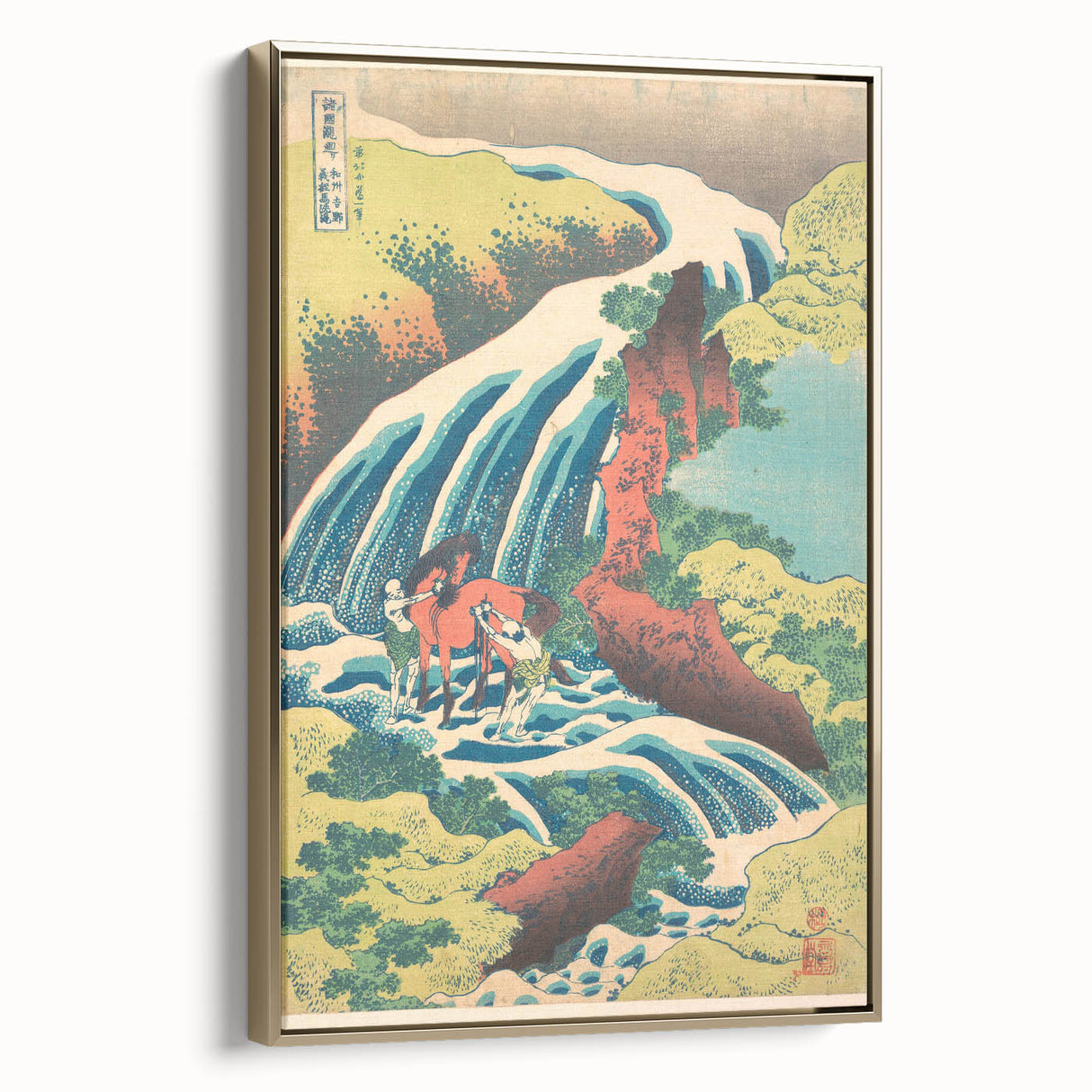 Vintage Japanese Travel Poster - Waterfall and Horse | Retro Art