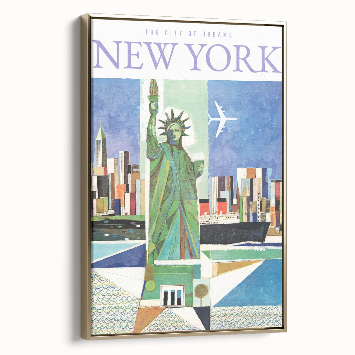 Vintage New York Travel Poster | Statue of Liberty & Cityscape Art
