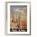 Vintage Milano Travel Poster | Duomo Cathedral & Cityscape Art