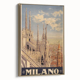 Vintage Milano Travel Poster | Duomo Cathedral & Cityscape Art