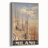 Vintage Milano Travel Poster | Duomo Cathedral & Cityscape Art