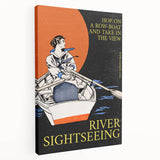River Sightseeing Vintage Travel Poster - Retro Row-Boat Art