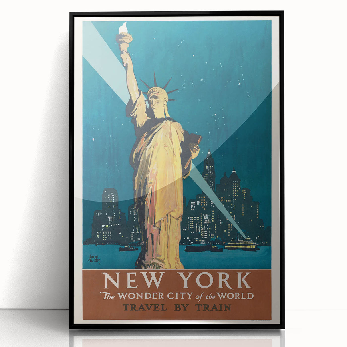 New York Vintage Travel Poster - Retro Statue of Liberty Art