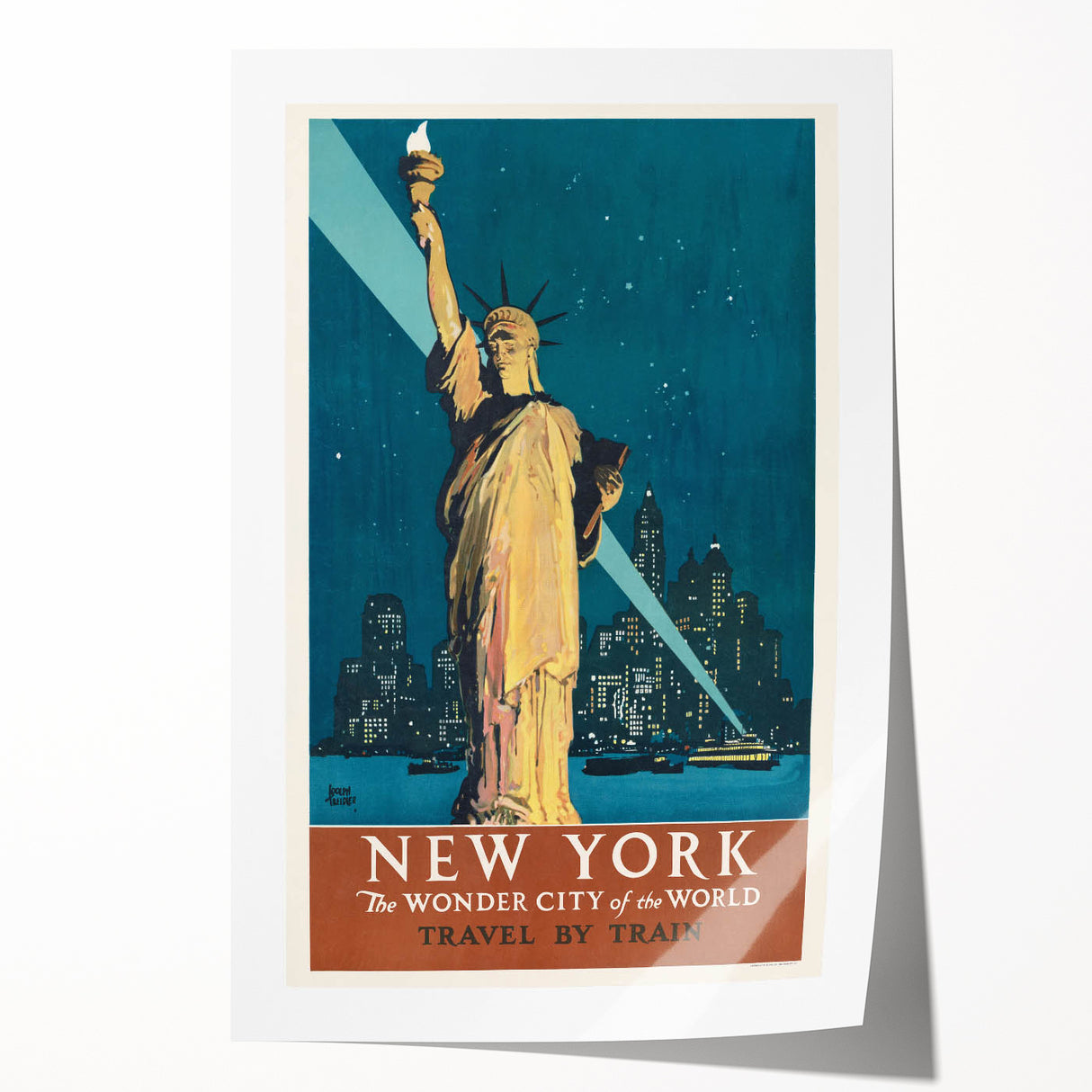 New York Vintage Travel Poster - Retro Statue of Liberty Art