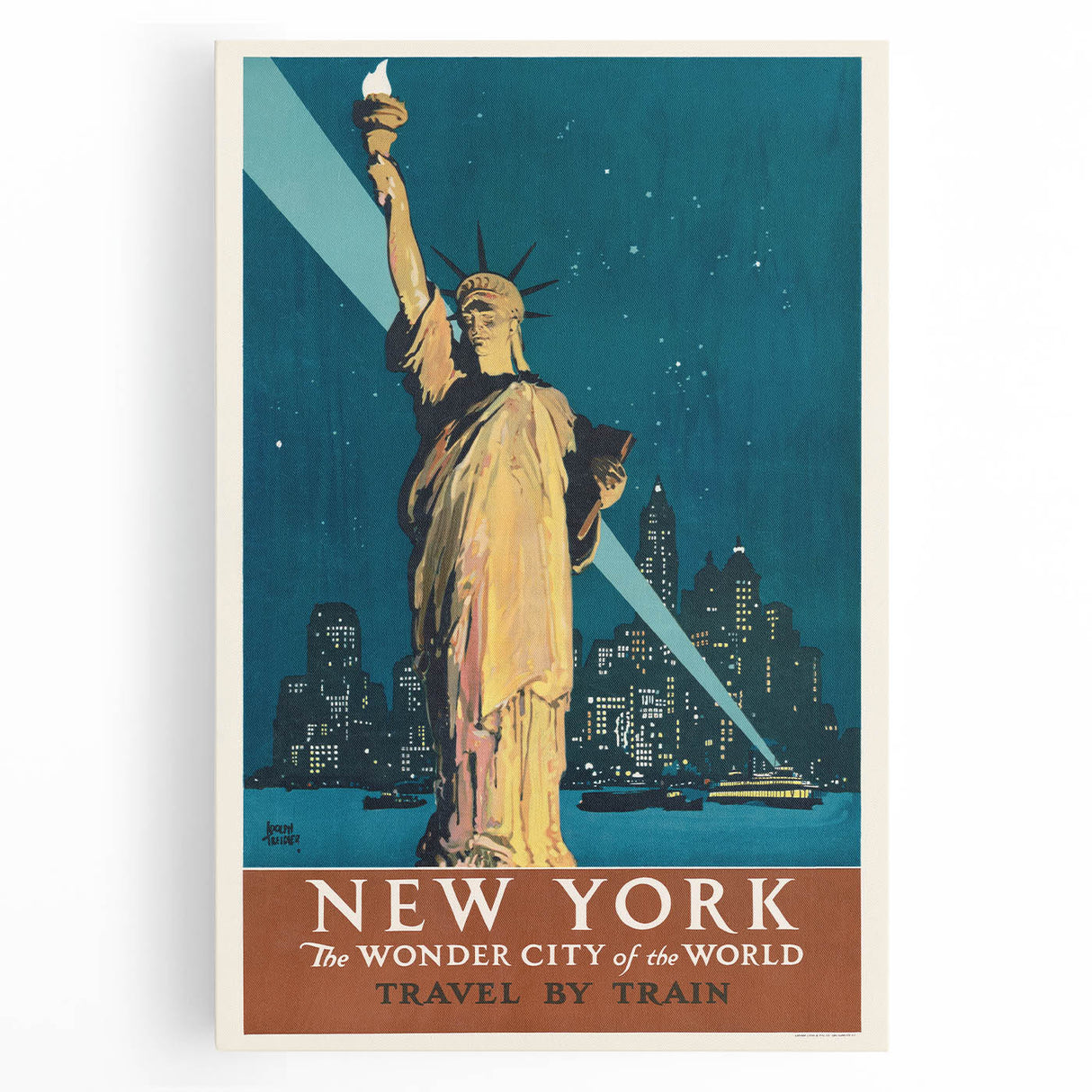 New York Vintage Travel Poster - Retro Statue of Liberty Art