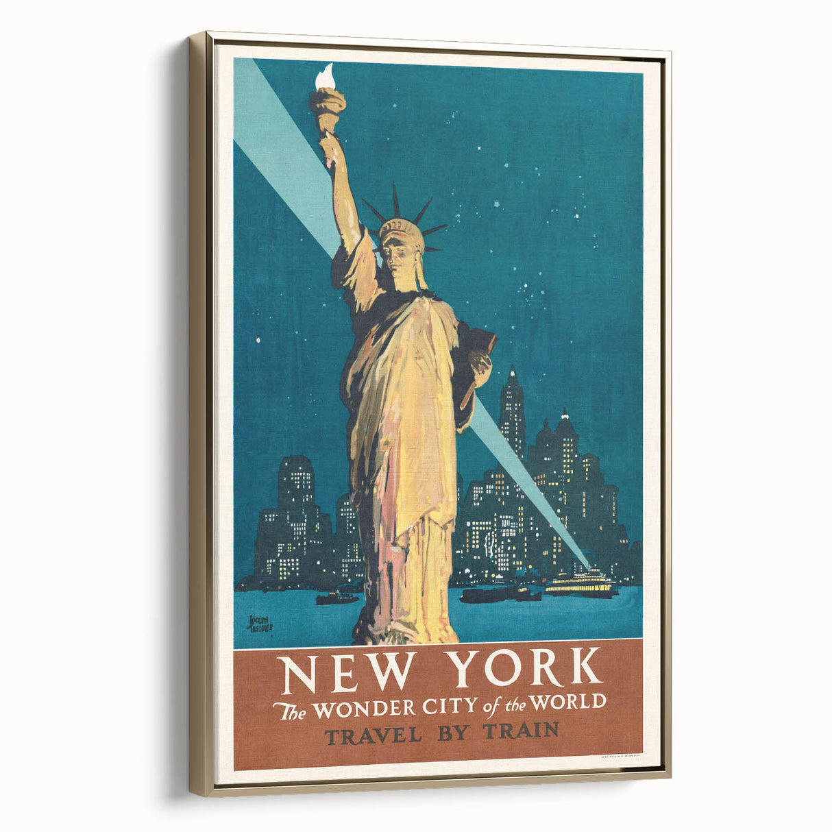 New York Vintage Travel Poster - Retro Statue of Liberty Art