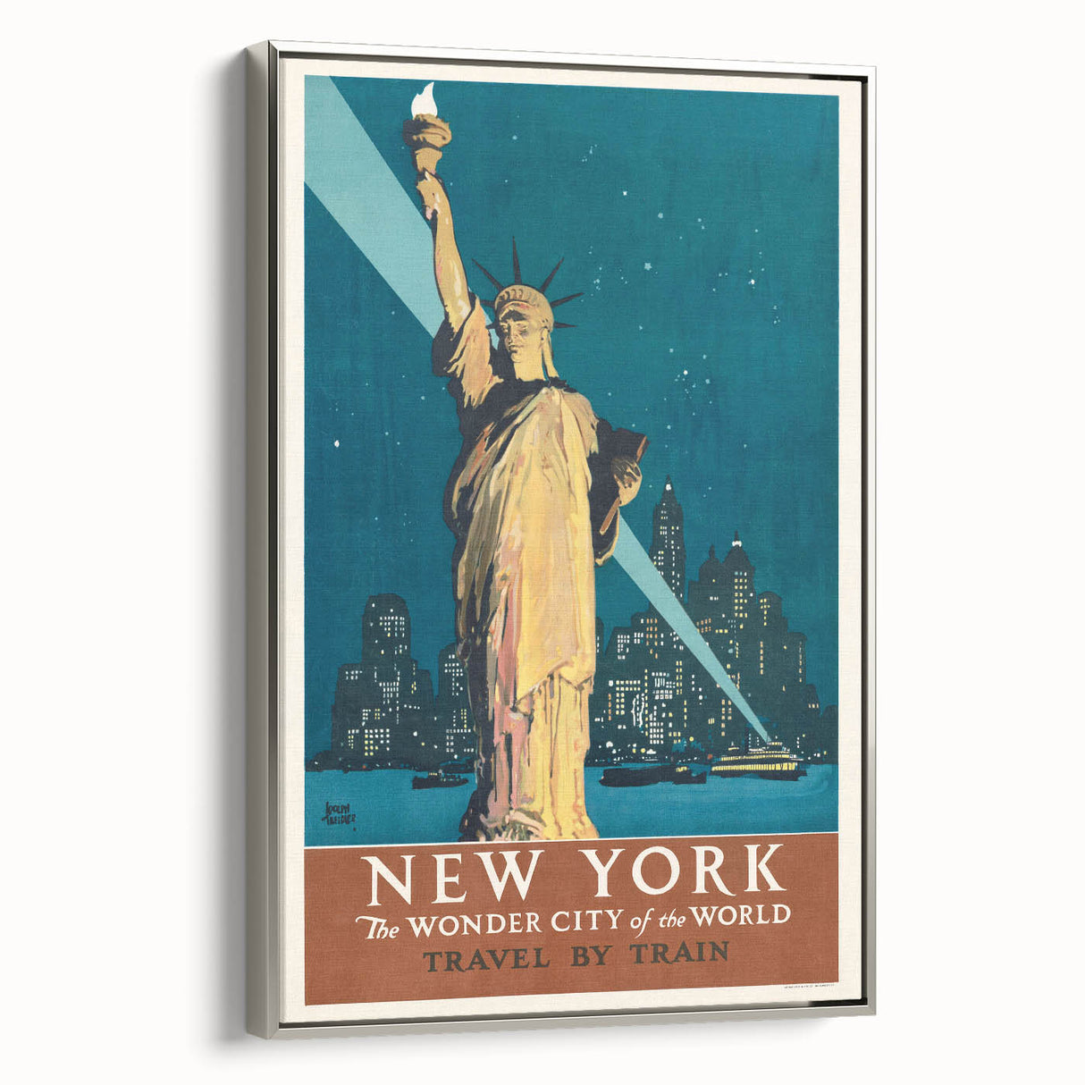 New York Vintage Travel Poster - Retro Statue of Liberty Art
