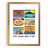 Vintage Hotel Luggage Labels of Italy Poster - Retro Travel Art