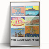Vintage Hotel Luggage Labels of Italy Poster - Retro Travel Art
