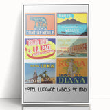 Vintage Hotel Luggage Labels of Italy Poster - Retro Travel Art