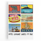 Vintage Hotel Luggage Labels of Italy Poster - Retro Travel Art