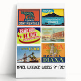 Vintage Hotel Luggage Labels of Italy Poster - Retro Travel Art