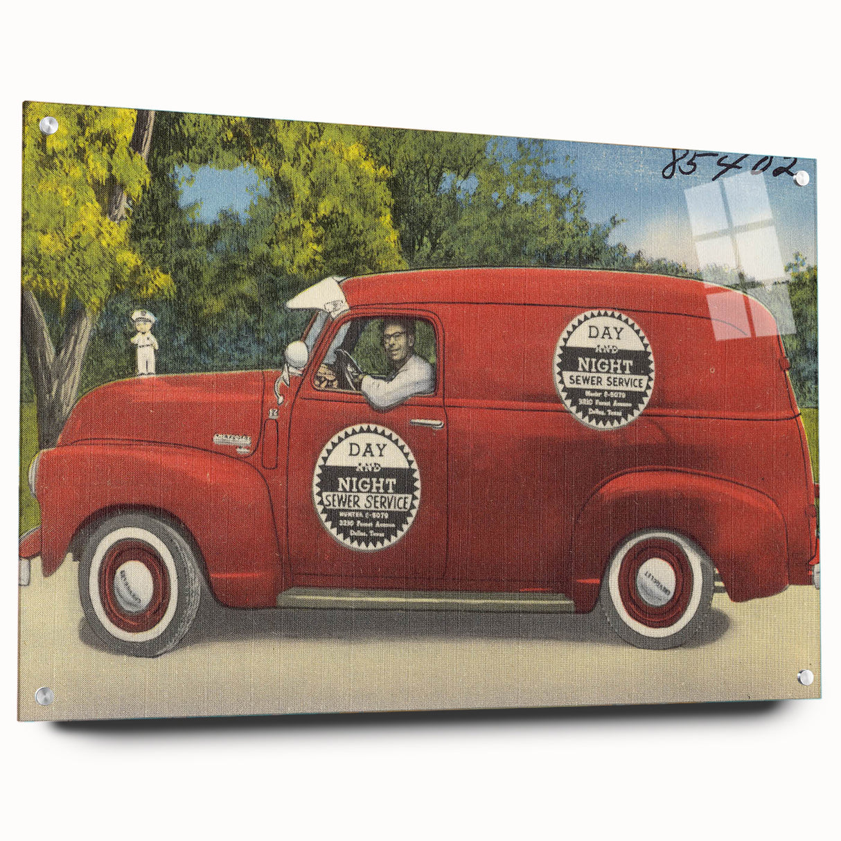 Vintage Day and Night Sewer Service Van Poster - Retro Travel Art