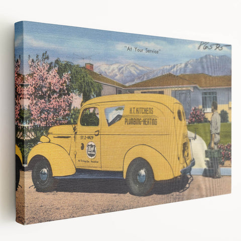 Vintage H.T. Kitchens Plumbing Van Poster - Retro Service Art