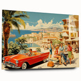 Vintage Coastal Travel Poster - Retro Convertible Holiday Art