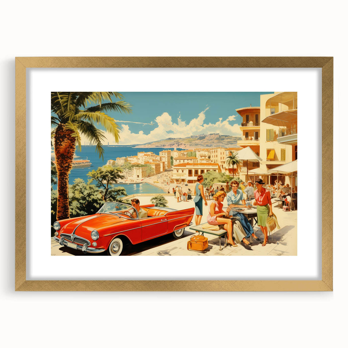 Vintage Coastal Travel Poster - Retro Convertible Holiday Art