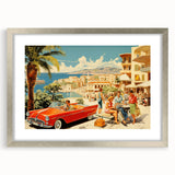 Vintage Coastal Travel Poster - Retro Convertible Holiday Art