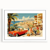 Vintage Coastal Travel Poster - Retro Convertible Holiday Art