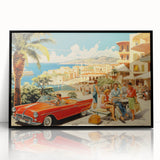 Vintage Coastal Travel Poster - Retro Convertible Holiday Art